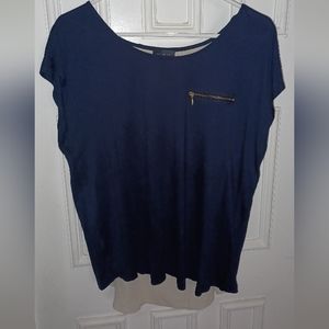 The Limited Womens Zip Pocket Shirt Navy Blue Large Back Accent